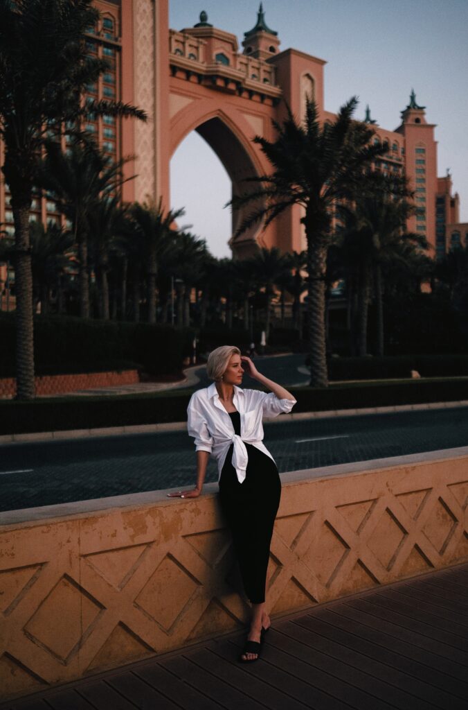 Woman Dressed In Black And White On Dubai Street