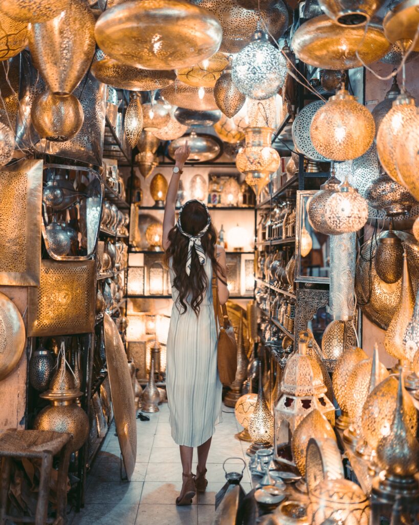 Woman looking around souk in Morocco