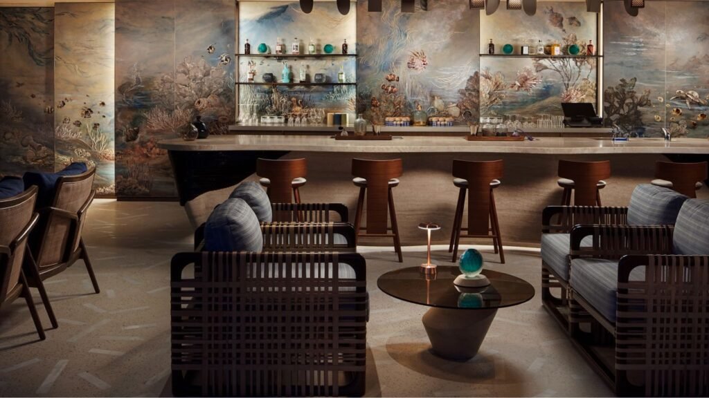 Stylish interior of the St. Regis Bar at St. Regis Red Sea Resort