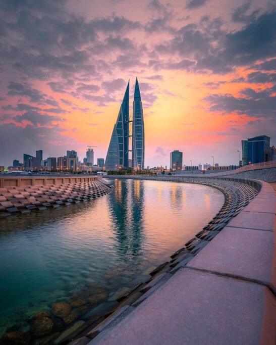 Sunset at the Bahrain World Trade Center Manama