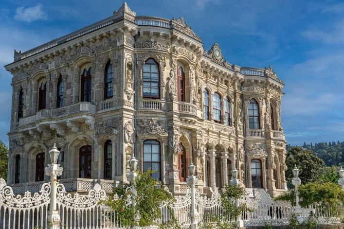 Küçüksu Pavilion on the Bosphorus in Istanbul with ornate Ottoman architecture