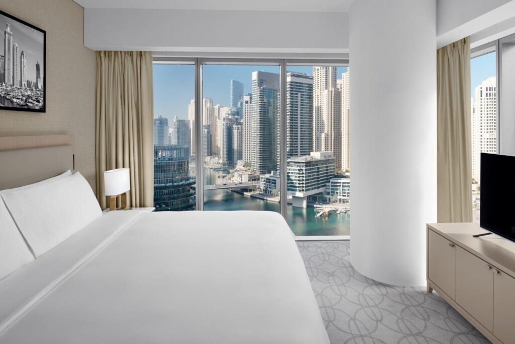 JW Marriott Hotel Marina Dubai luxury room with marina skyline views