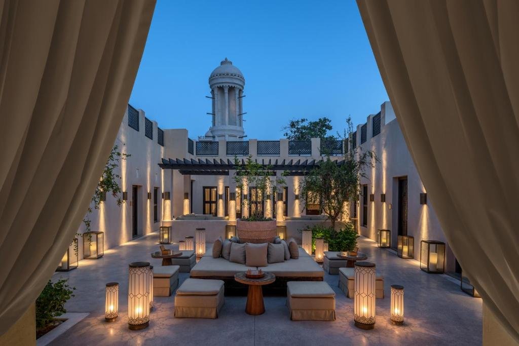 Elegant outdoor lounge with lanterns