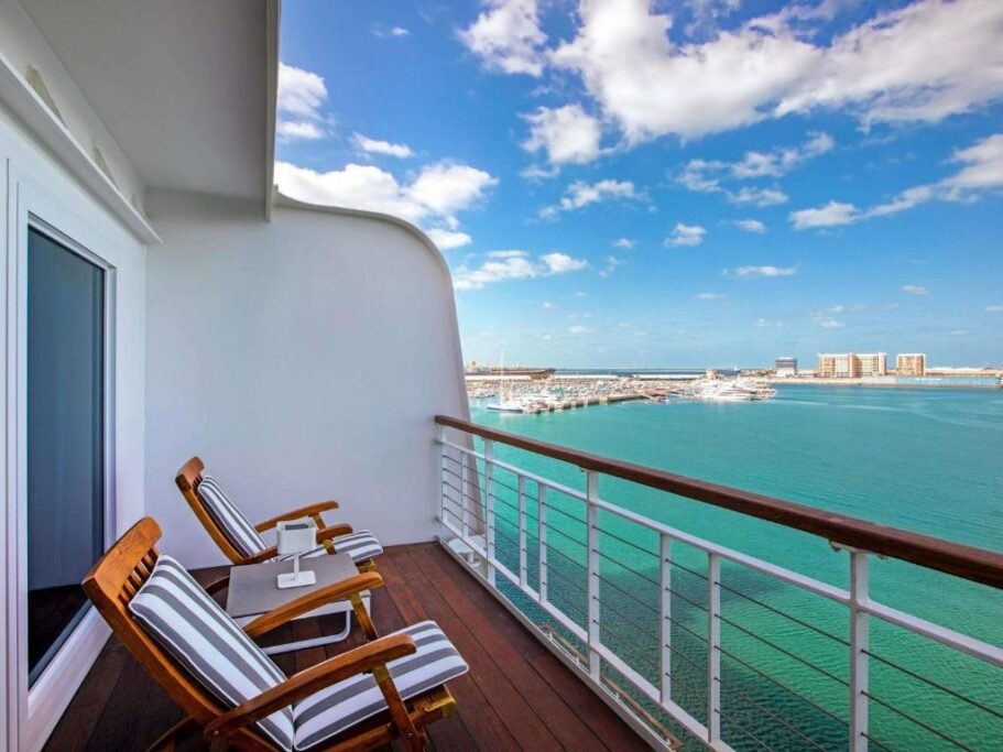 Balcony view over turquoise water