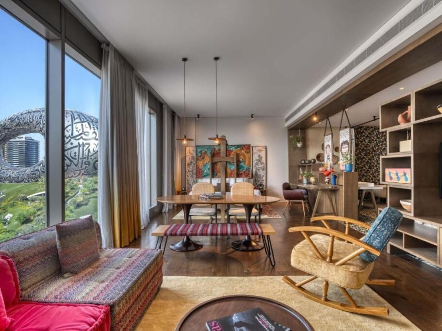 Modern living room with artistic decor