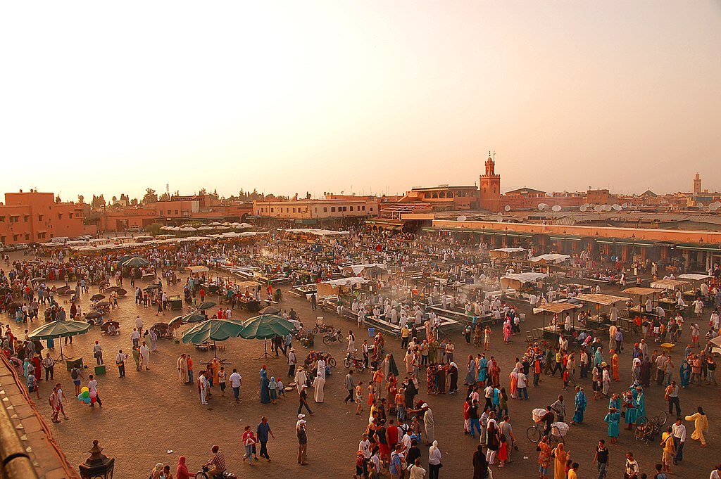 Panoramic view of Jemaa el Fna Square in Marrakech