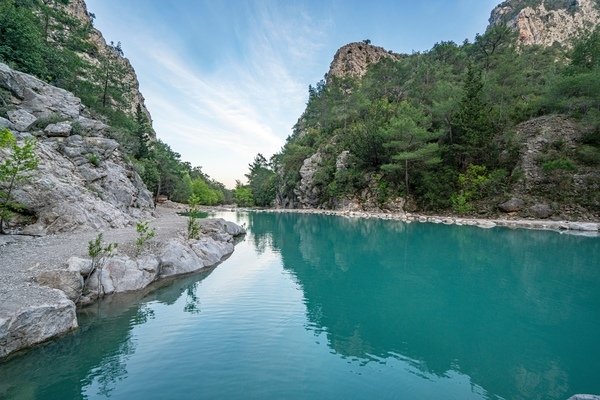 Turquoise water and rocky cliffs inside Göynük Canyon near Kemer Antalya