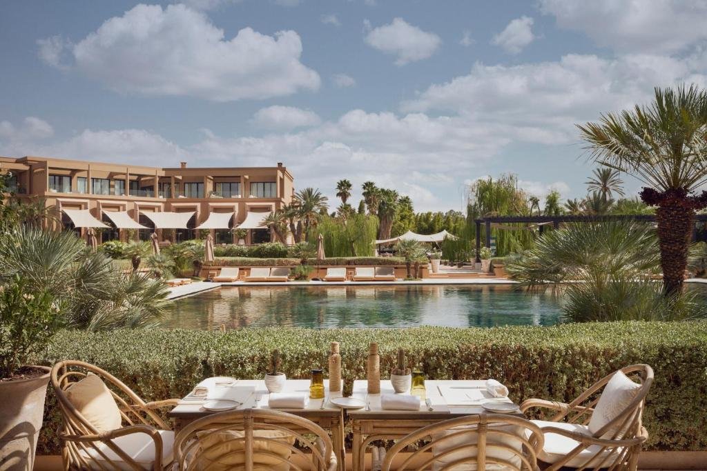 Luxury Sunday brunch terrace at Mandarin Oriental Marrakech beside the pool garden