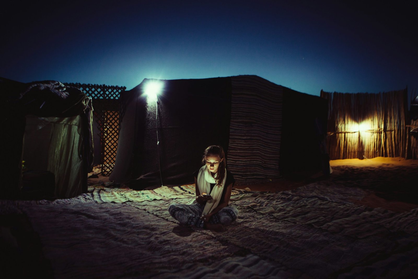 Woman wearing loose clothes Bedouin camp Morocco