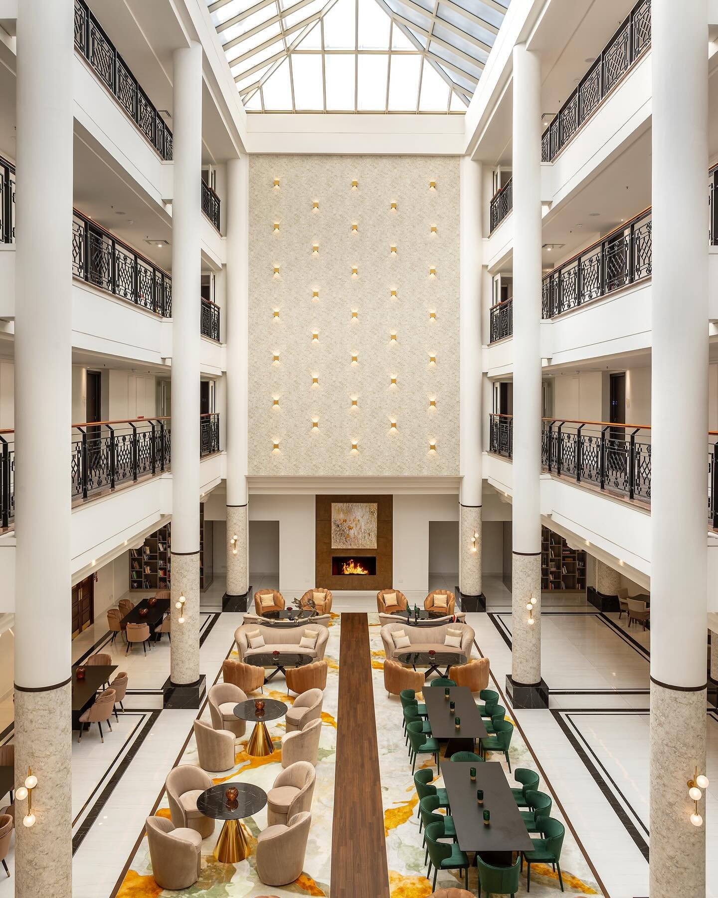 Elegant lobby interior at Hilton Nicosia with warm lighting and modern decor