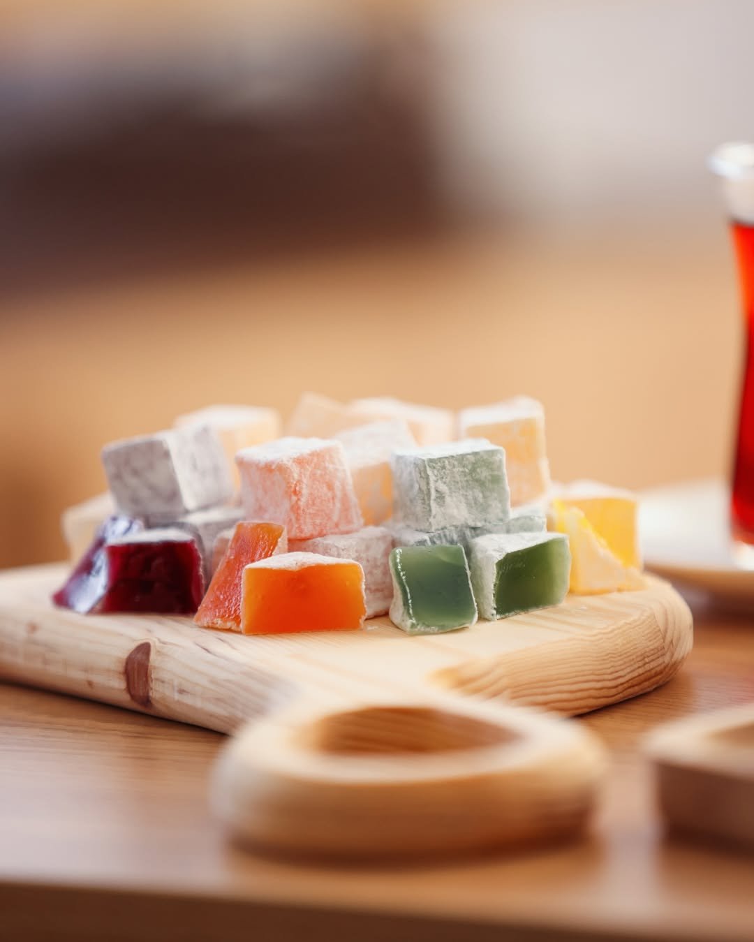 Turkish Delight on wooden plate