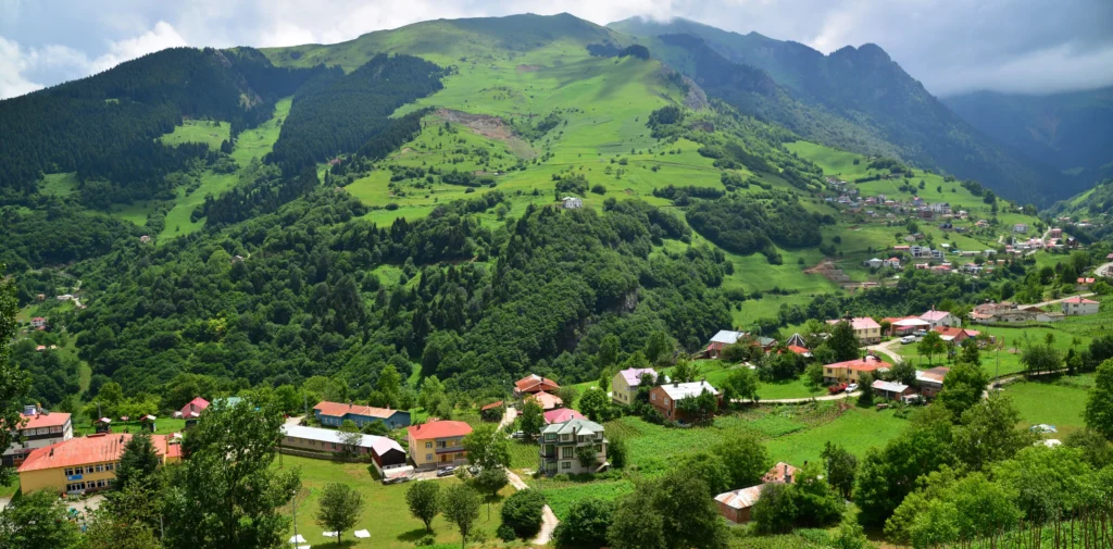 Macka mountains and green valley landscape near Sumela Monastery in Trabzon