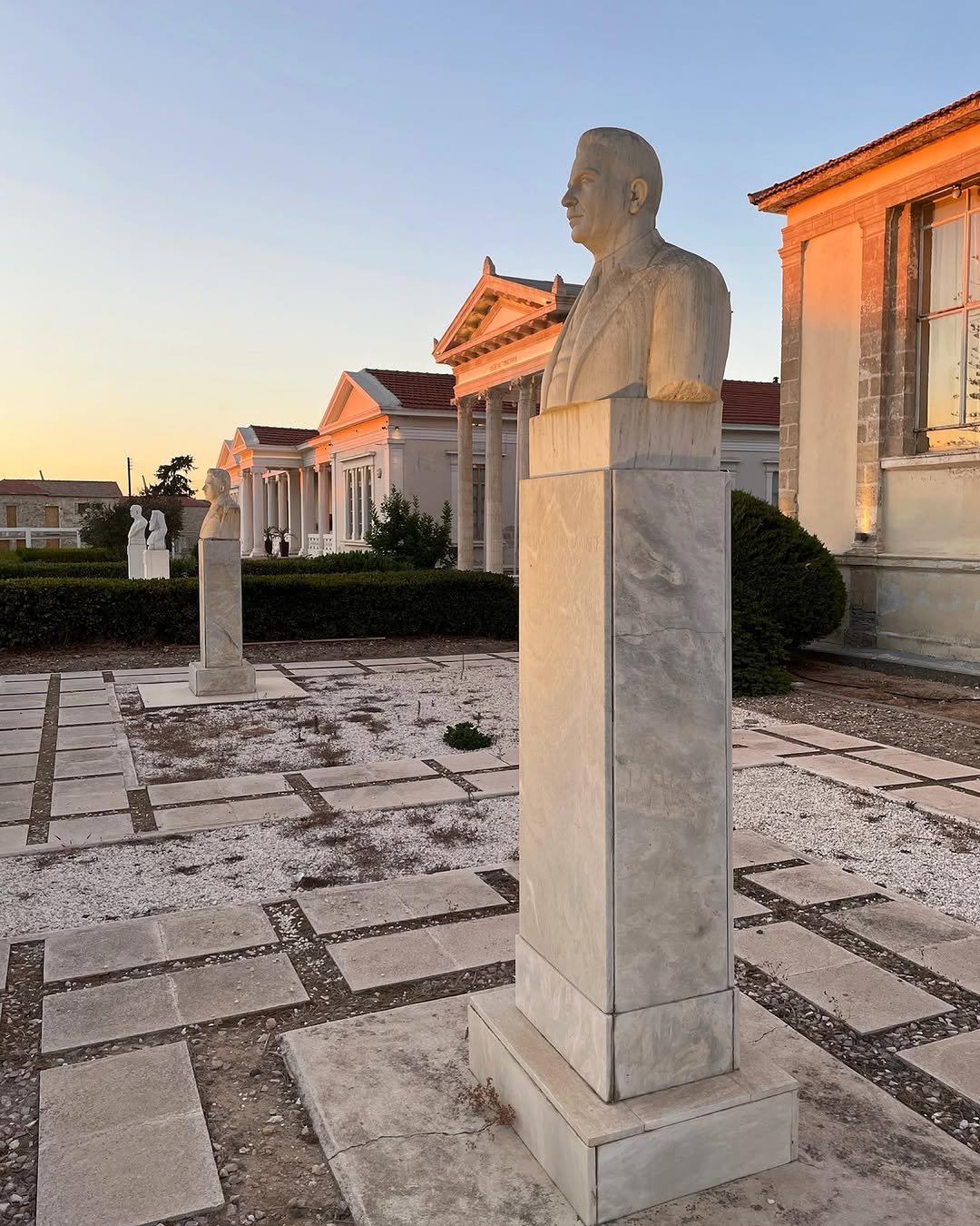 Historic school buildings in central Paphos with classical architectural details