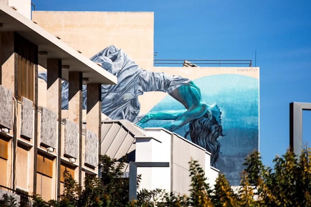 Colorful street art mural in Paphos