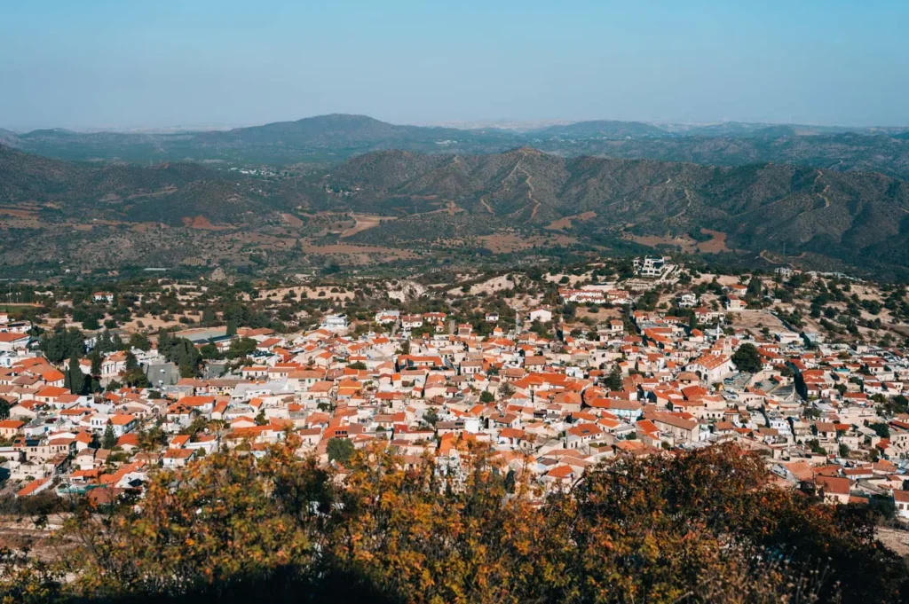 Stone houses and narrow streets in Pano Lefkara village near Limassol Cyprus