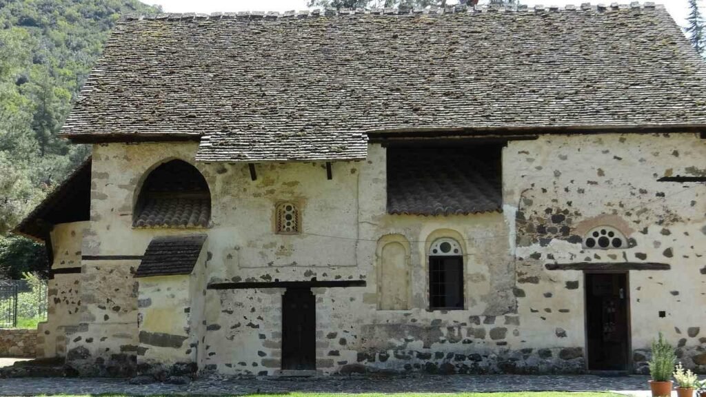 Agios Nikolaos tis Stegis barn-roofed church near Kakopetria in the Troodos Mountains