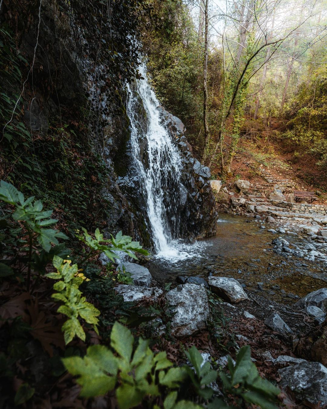 Chantara Waterfall near Foini surrounded by lush greenery