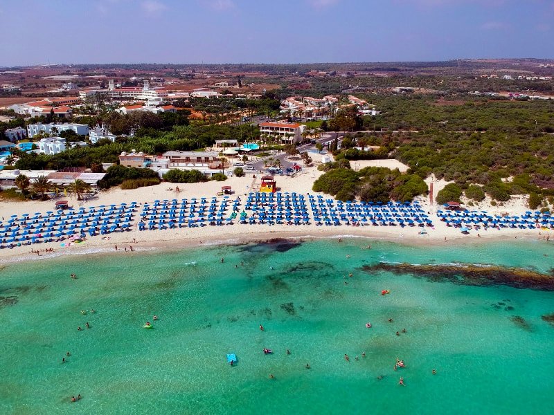 Landa Beach near Ayia Napa with sandy shore and calm blue sea