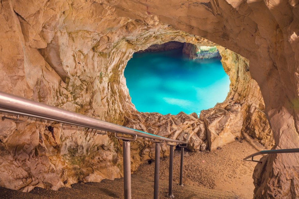 White sea cliffs and blue grottoes at Rosh HaNikra on Israel’s northern coast