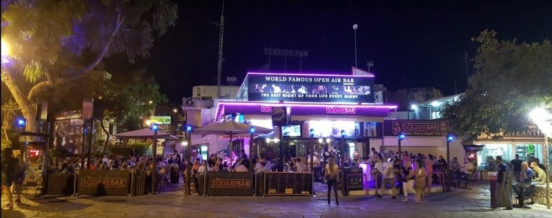The Square Bar in Ayia Napa with a lively nightlife atmosphere