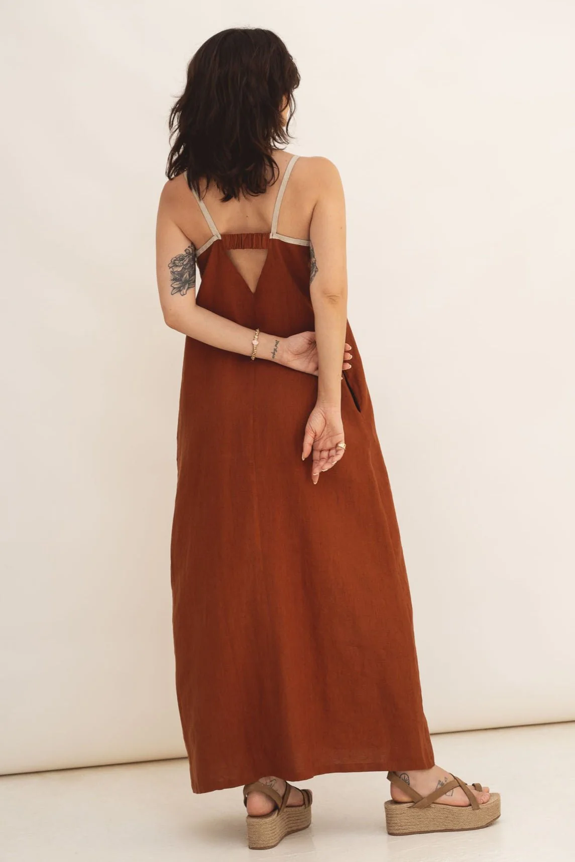 Terracotta linen dress in an earthy desert-inspired tone