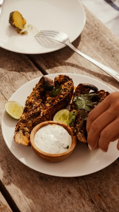 Fresh lobster and shellfish served at a seaside seafood restaurant
