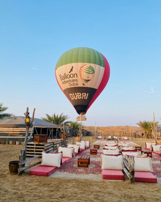 Luxury hot air balloon experience over the Dubai desert at sunrise