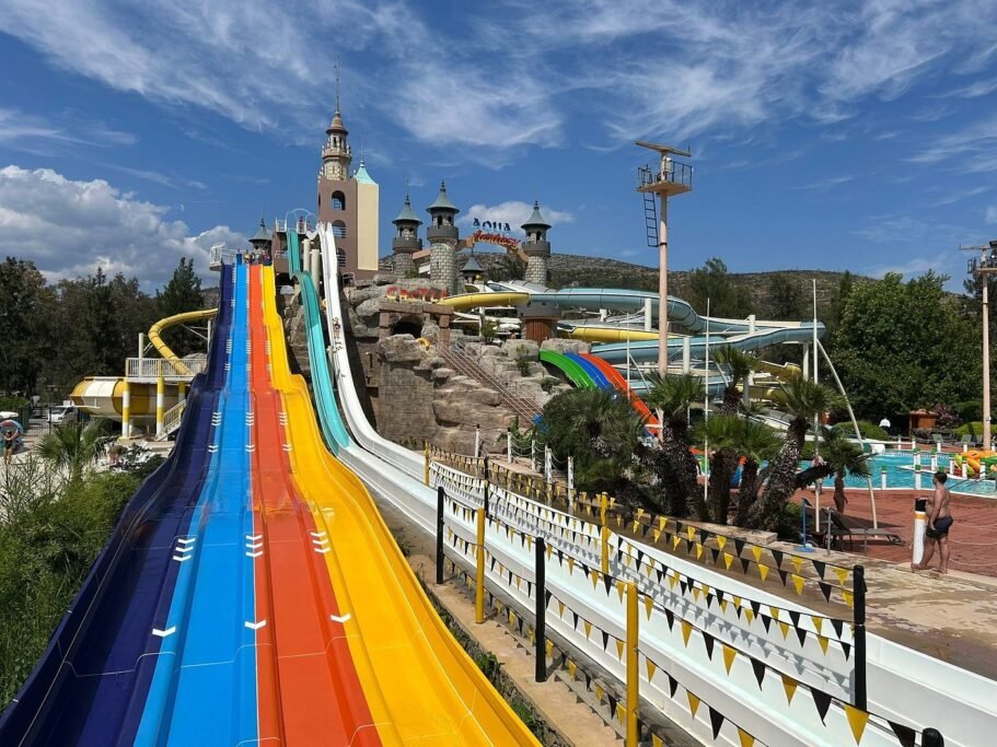 Themed water slides at Aqua Fantasy Aquapark in Selcuk