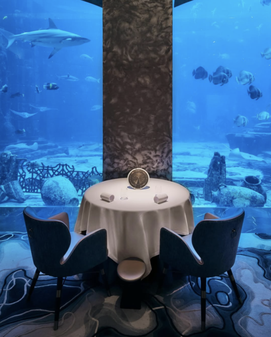 Ossiano Dubai fine dining restaurant beside the aquarium at Atlantis The Palm