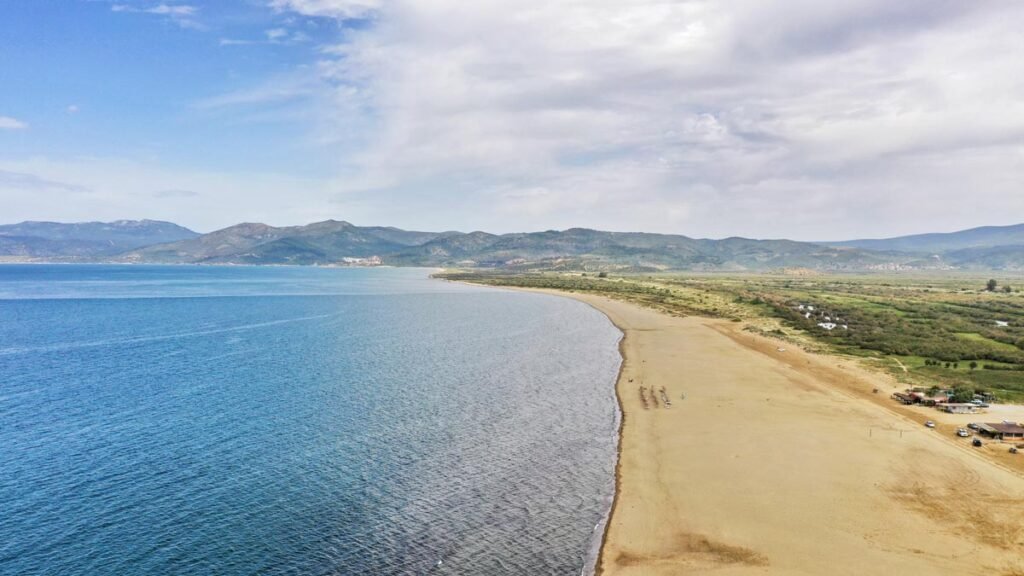 Pamucak Beach near Selçuk and Ephesus with wide sandy shoreline