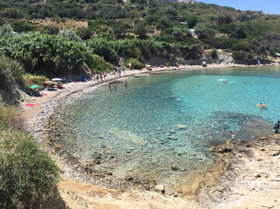 Dolungaz Bay in Karaburun with rugged coastline and clear Aegean water