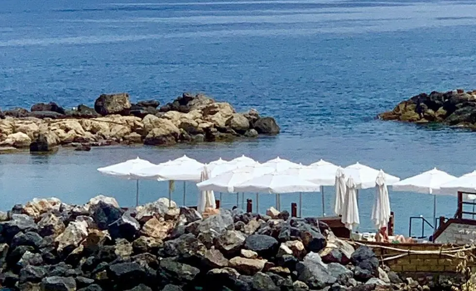 Camelot Beach in Alsancak near Kyrenia with clear water and organised beach facilities