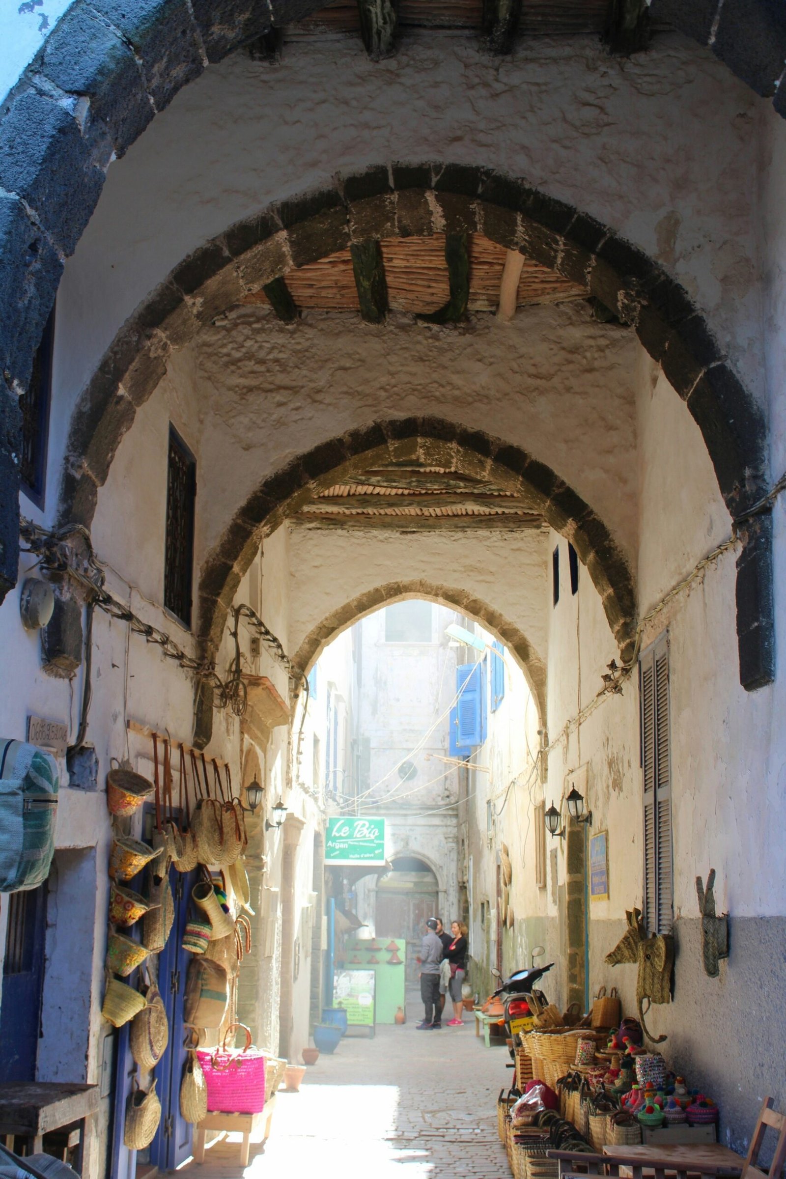Blue and white street in the medina of Essaouira in Morocco