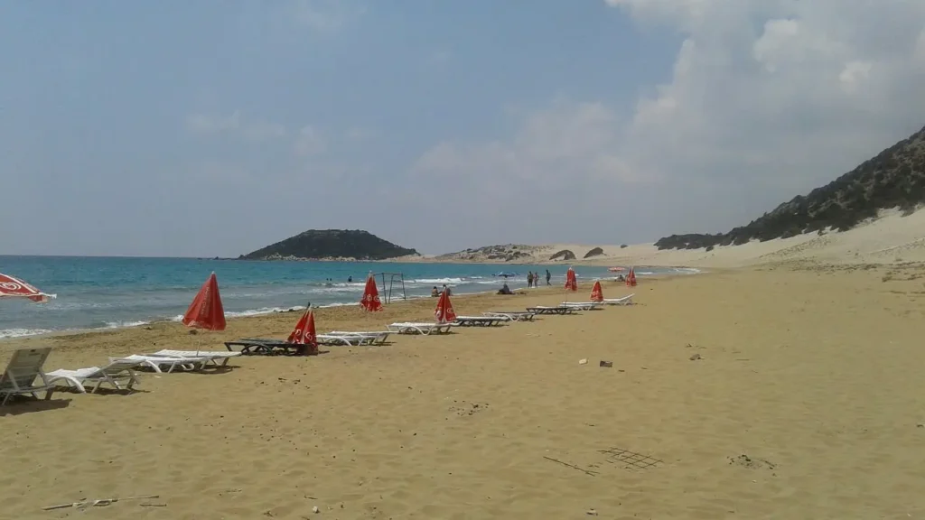 Golden Beach on the Karpaz Peninsula with pale sand and turquoise sea in Northern Cyprus