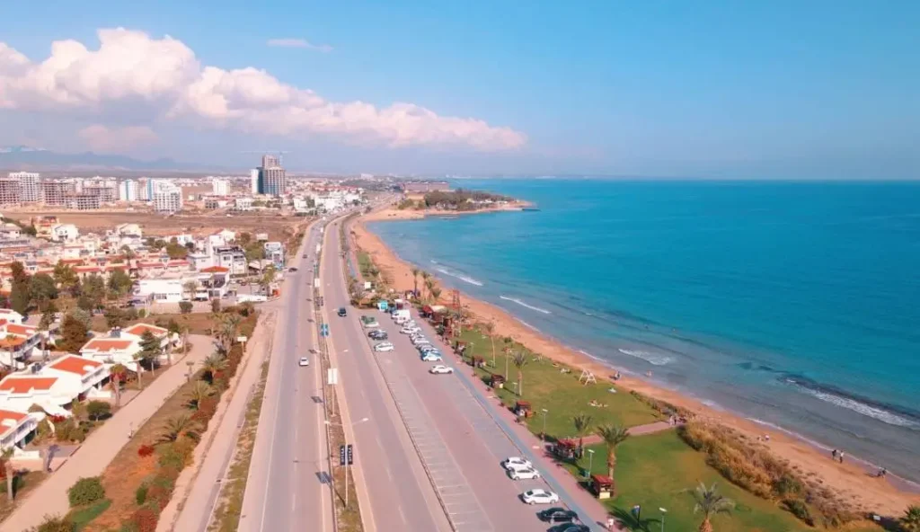 Long Beach in İskele with a broad sandy coastline and seaside promenade